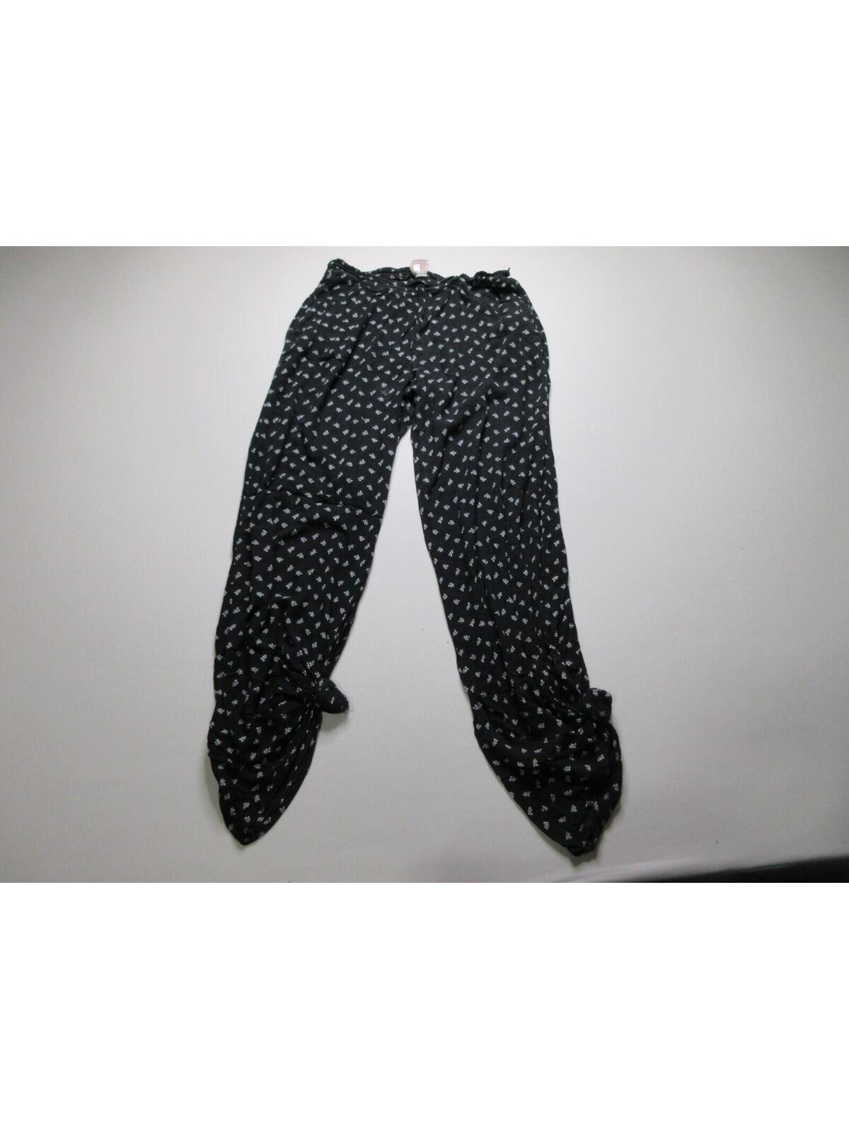 Mossimo Black White Floral Wide Leg Palazzo Pants Elastic Waist Women's Size L
